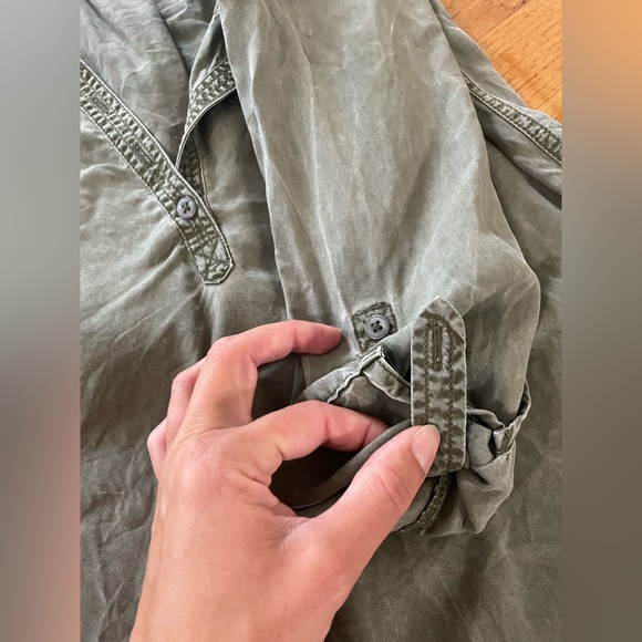 Express XS Shirt Dress Roll Tab Long Sleeves Faded Green Olive Distressed - Picture 5 of 10